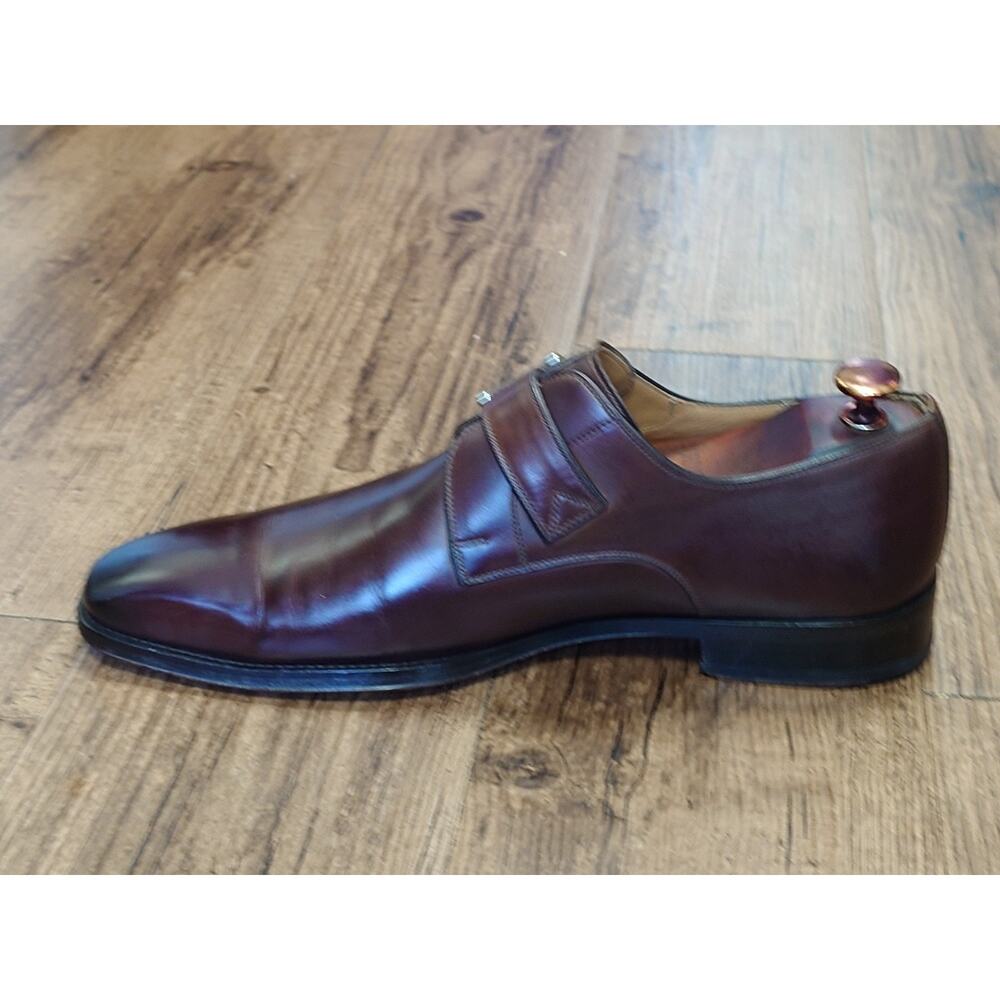 Magnanni Men’s Monk Strap 9.5M Cordovan Brown Burnished Leather Dress Shoes - Picture 7 of 11